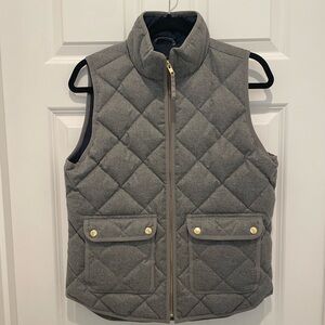 J Crew Gray Quilted Vest with Gold Accents